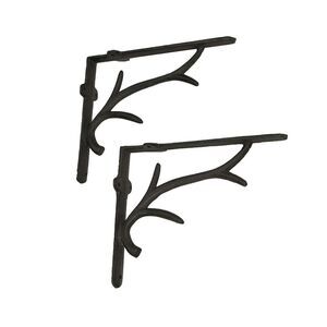 Zeckos - Brown Cast Iron Deer Antler Wall Shelf Brackets Set of 2 - Brown